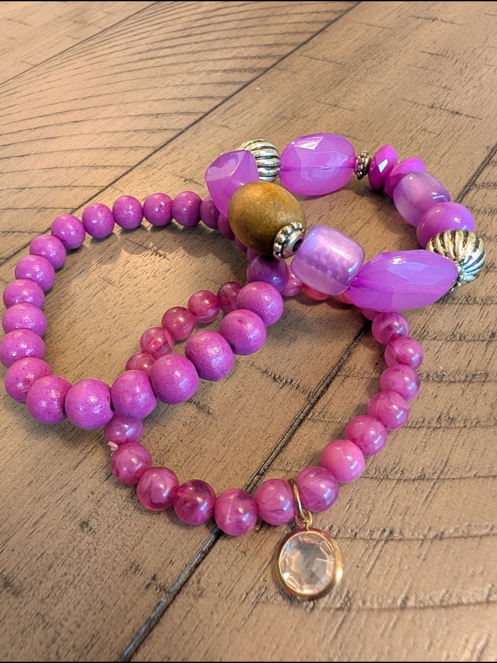 Pink And Purple Beaded Stretch Bracelet Set